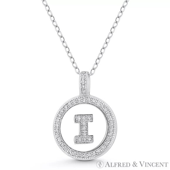 Initial Letter "I" CZ Crystal Pave Pendant in .925 Sterling Silver w/ Rhodium - Picture 1 of 1